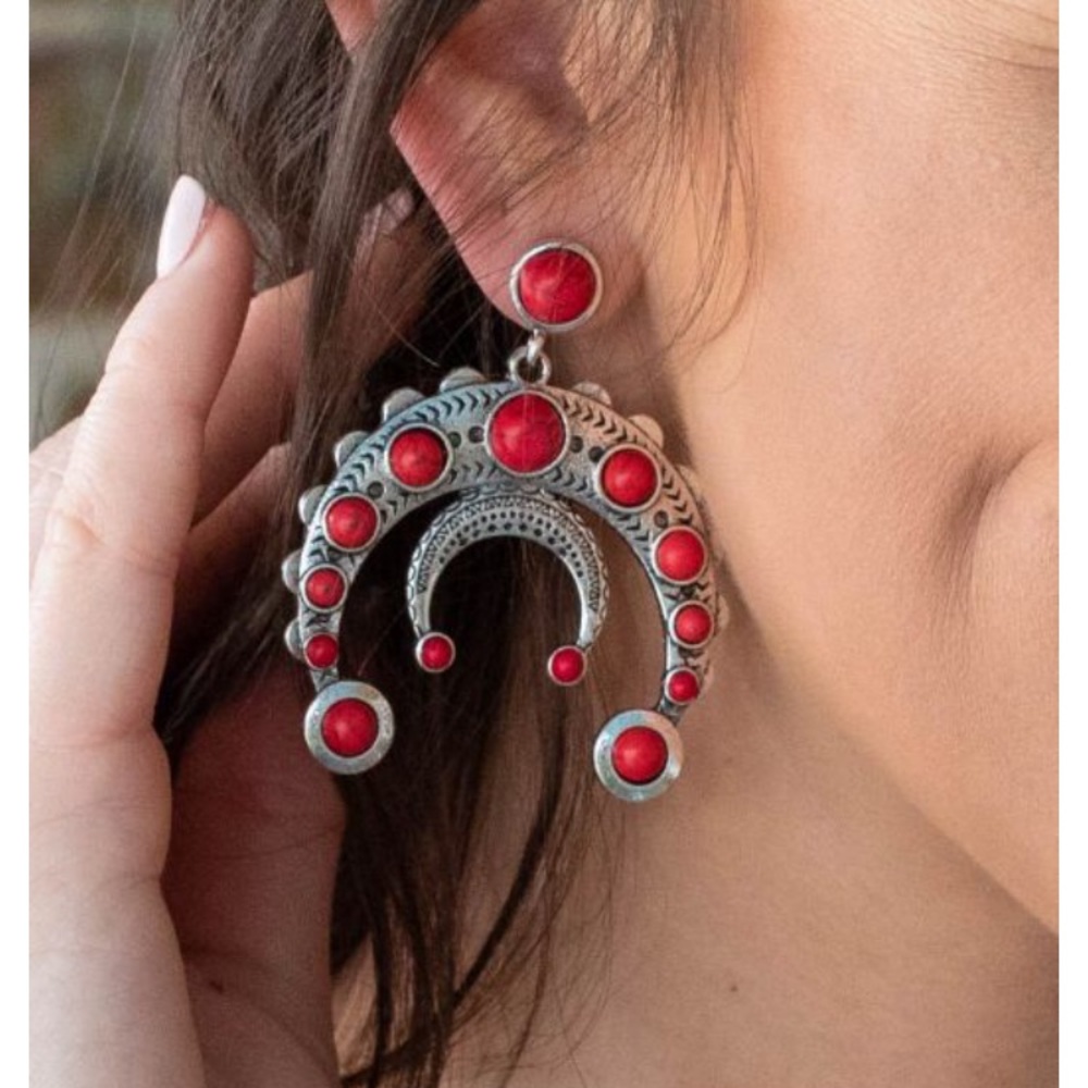 NWT Lucky & Blessed Half Moon Antique Silver Concho Earrings